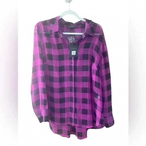 LANE BRYANT Plaid sheer button down top/blouse - Picture 1 of 2